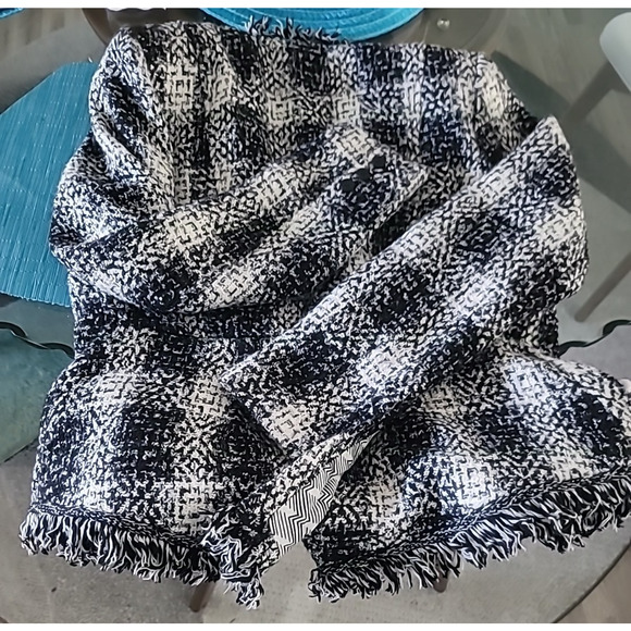 Carol Anderson by Invitation Blazer Jacket Sz 10 Black White Plaid Tweed Fringe - Picture 15 of 16